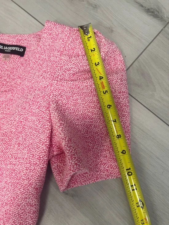 Karl Lagerfield Paris Tweed Puff-Sleeve Flounce Hem Dress Sz 10 Barbiecore - Picture 9 of 10